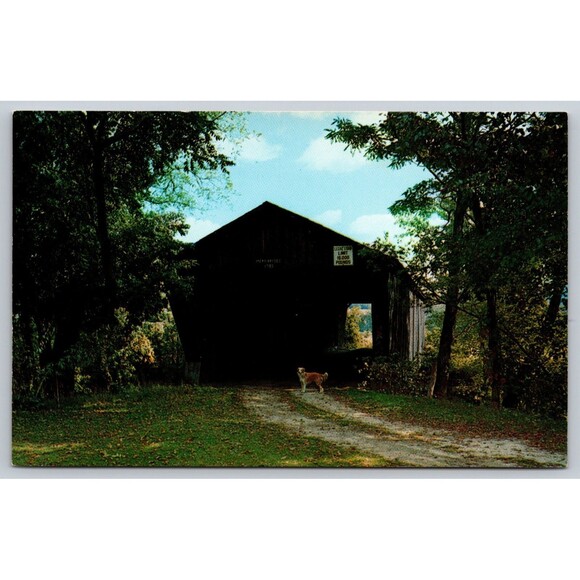 Postcard Vermont Pittsford Old Covered Mead Bridge Dog VTG c1960s VT Unposted - Picture 1 of 2